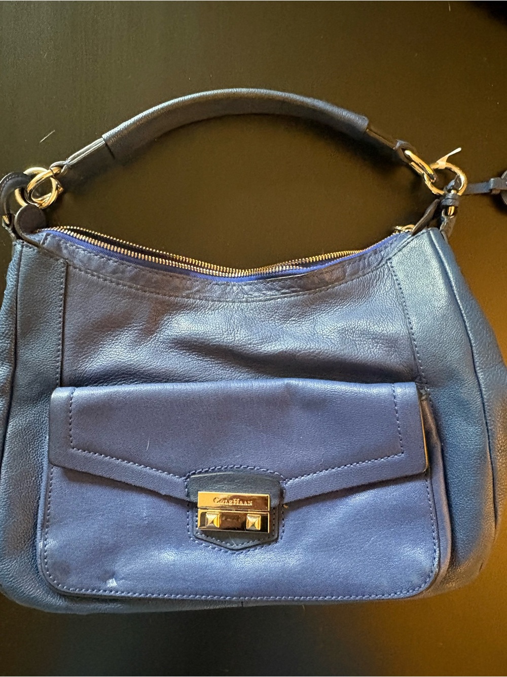 Cole Haan leather Shoulder Bag with Front Pocket and Gold Hardware